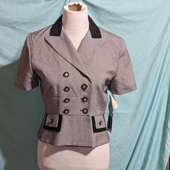 🆕NWT SAG HARBOR DOUBLE BREASTED SHORT SLEEVE HOUNDSTOOTH JACKET - 4 PETITE - Picture 1 of 6